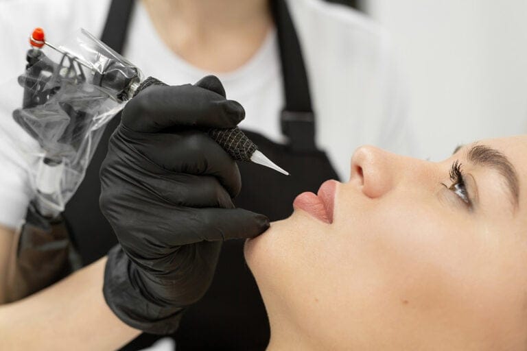 Formation maquillage permanent - application dermopigmentation sur lèvres avec appareil professionnel